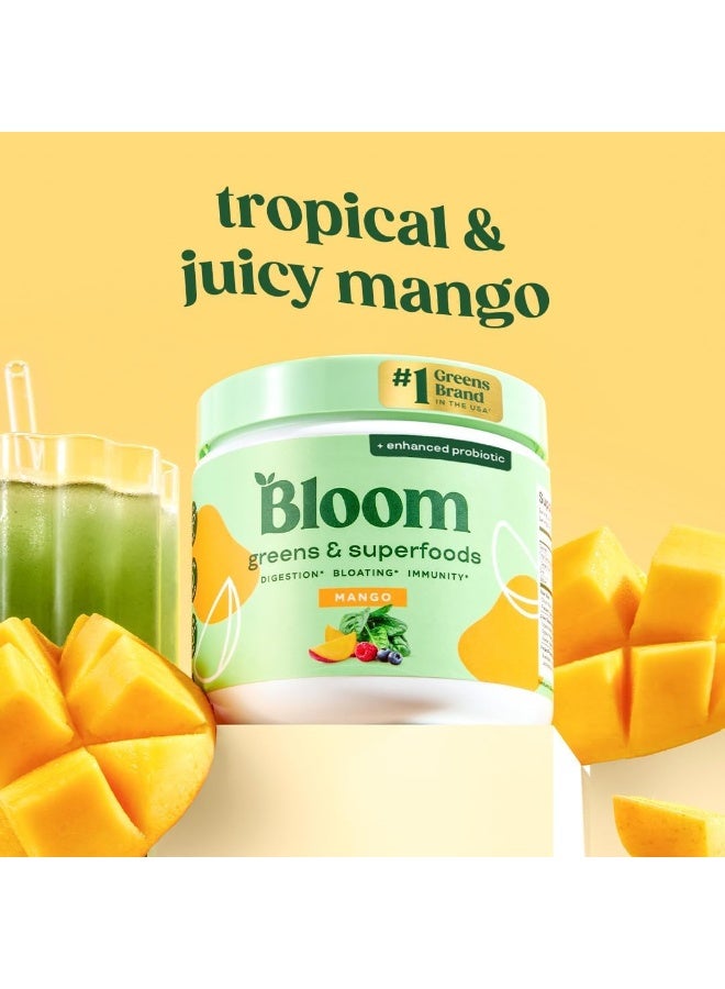 Bloom Nutrition Superfood Greens Powder, Digestive Enzymes with Probiotics and Prebiotics, Gut Health, Bloating Relief for Women, Chlorella, Green Juice Mix with Beet Root Powder, 30 SVG, Mango