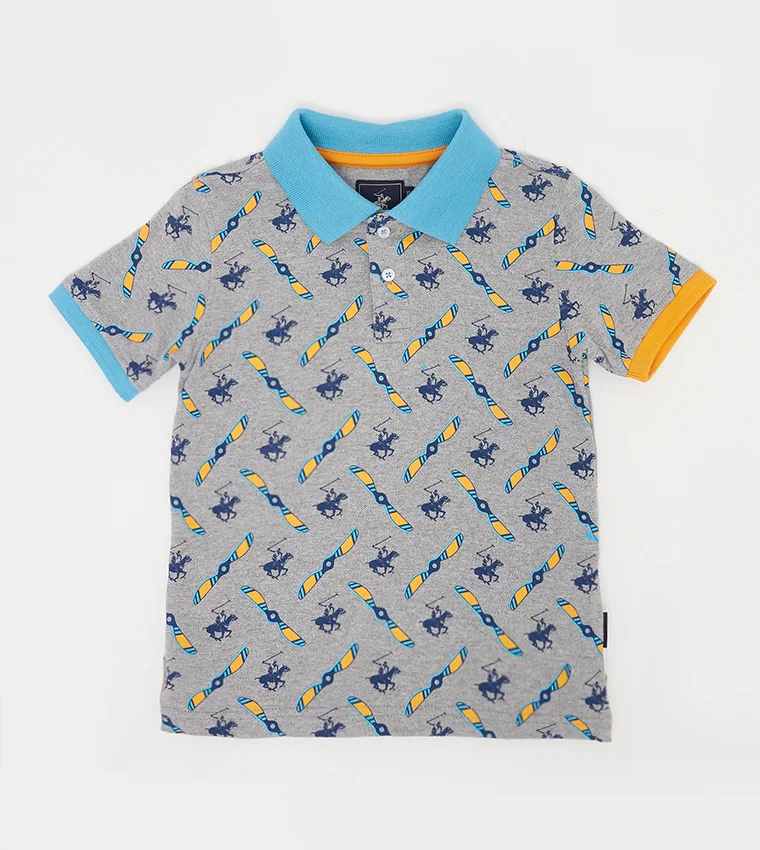 بيفرلي هيلز بولو كلوب بولو مطبوع بأكمام قصيرة بتفاصيل شعار نادي بيفرلي هيلز بولو