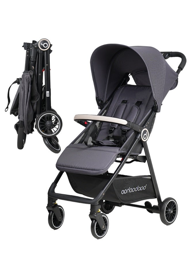 baobaohao عربة أطفال قابلة للطي خفيفة الوزن A6 مع سرير يشبه السحاب، فرامل بخطوة واحدة، سلة كبيرة - مناسبة للسفر، رمادي - Image 1