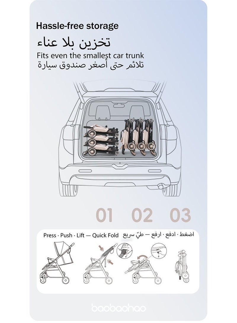 baobaohao عربة أطفال قابلة للطي خفيفة الوزن A6 مع سرير يشبه السحاب، فرامل بخطوة واحدة، سلة كبيرة - مناسبة للسفر، رمادي - Image 3