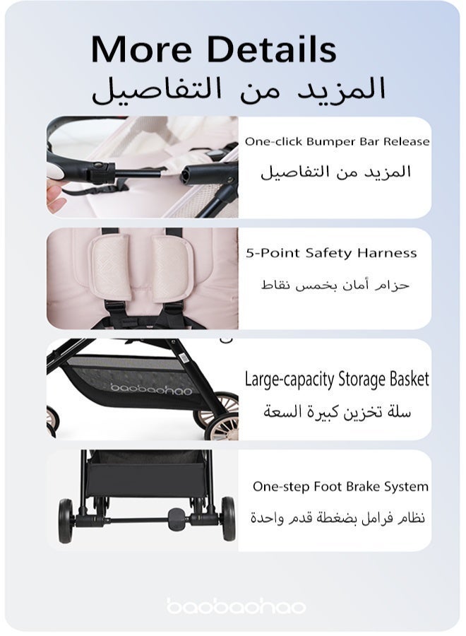 baobaohao عربة أطفال قابلة للطي خفيفة الوزن A6 مع سرير يشبه السحاب، فرامل بخطوة واحدة، سلة كبيرة - مناسبة للسفر، رمادي - Image 5
