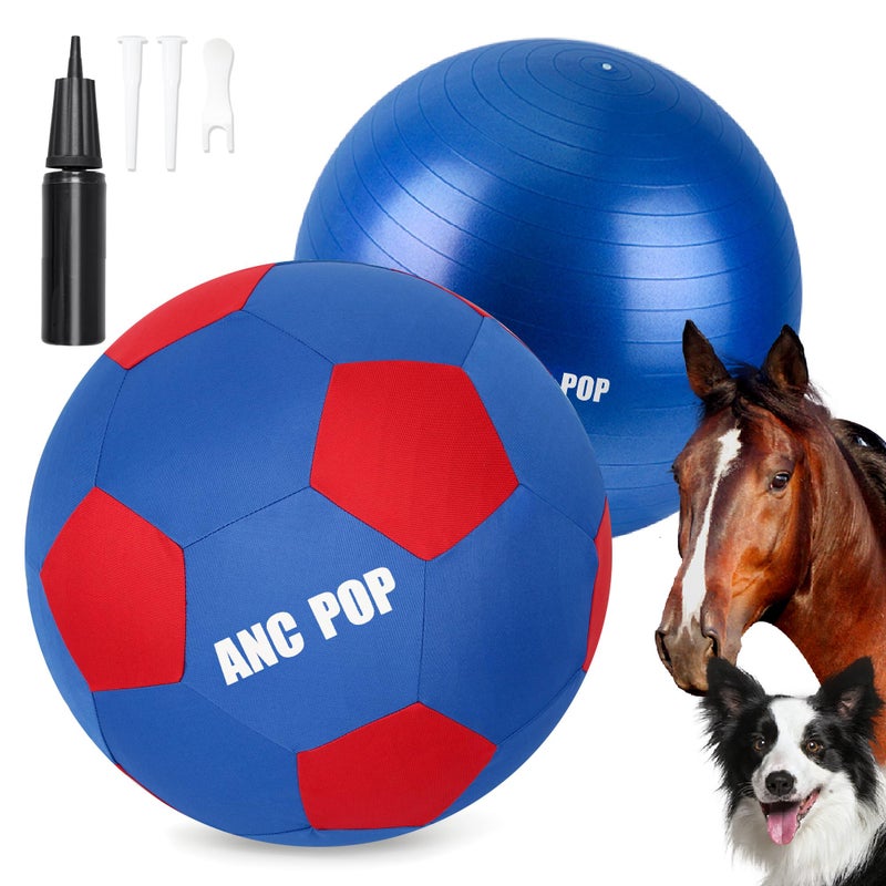 ANC POP Herding Ball for Dogs Horse Ball Cover 25 for Horses Large with Hand Pump for Play Blue and Red - Image 2