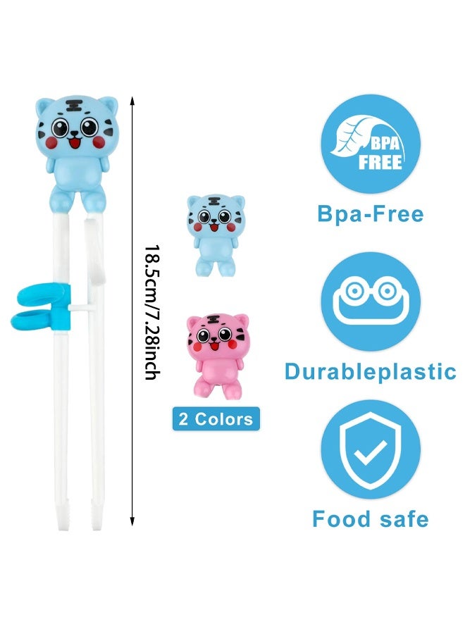2 Pairs Kids Chopsticks, Training Chopsticks for Kids, Cute Animal Cartoon Design Chopsticks for Learning and Training, Blue Pink Tiger - Image 3