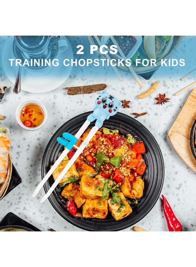 2 Pairs Kids Chopsticks, Training Chopsticks for Kids, Cute Animal Cartoon Design Chopsticks for Learning and Training, Blue Pink Tiger - Image 2