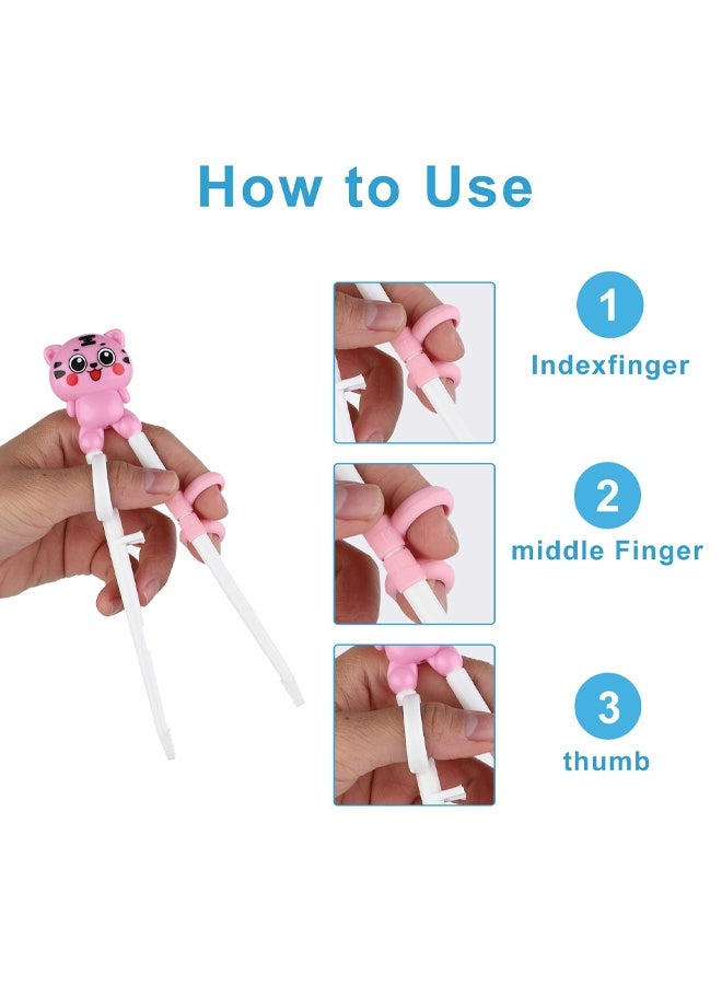 2 Pairs Kids Chopsticks, Training Chopsticks for Kids, Cute Animal Cartoon Design Chopsticks for Learning and Training, Blue Pink Tiger - Image 4