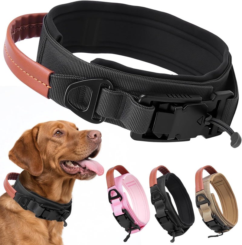 PINKE Tactical Dog Collar, Military Dog Collars with Leather Handle and Upgraded Magnetic Metal Buckle, Heavy Duty Padded Wide Dog Collars, Adjustable Pet Collar for Medium Large Dogs Training, L - Image 1