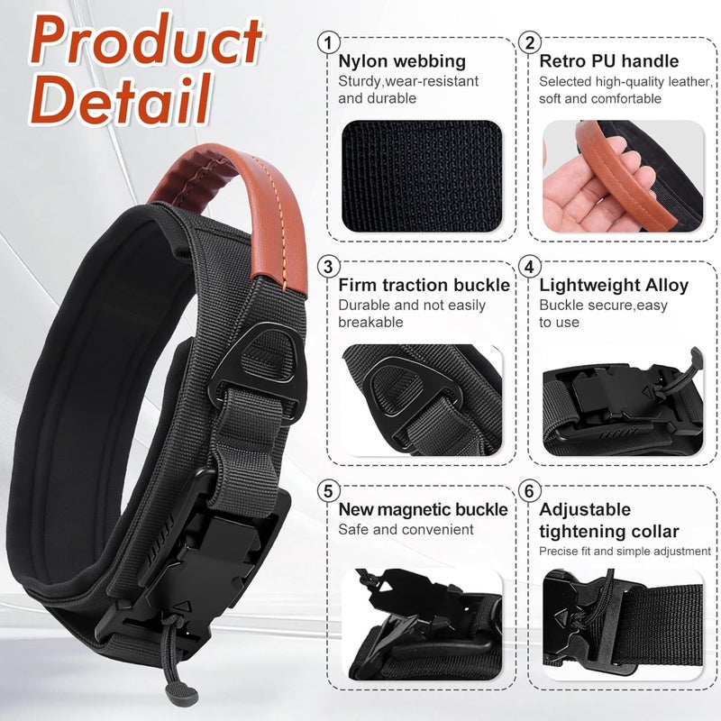 PINKE Tactical Dog Collar, Military Dog Collars with Leather Handle and Upgraded Magnetic Metal Buckle, Heavy Duty Padded Wide Dog Collars, Adjustable Pet Collar for Medium Large Dogs Training, L - Image 5