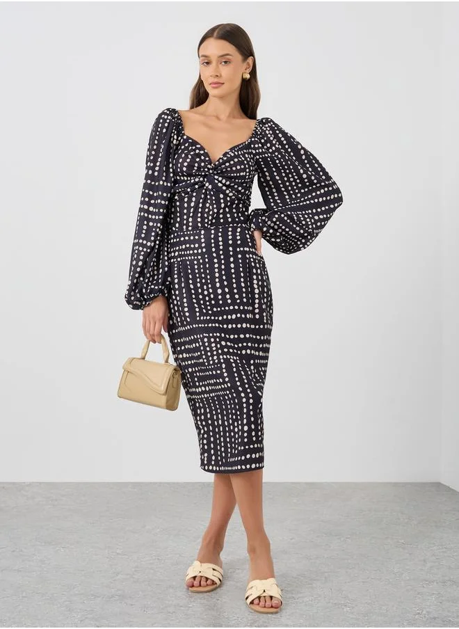 ستايلي Styli All-Over Print Straight Hem Knee-Length Skirt