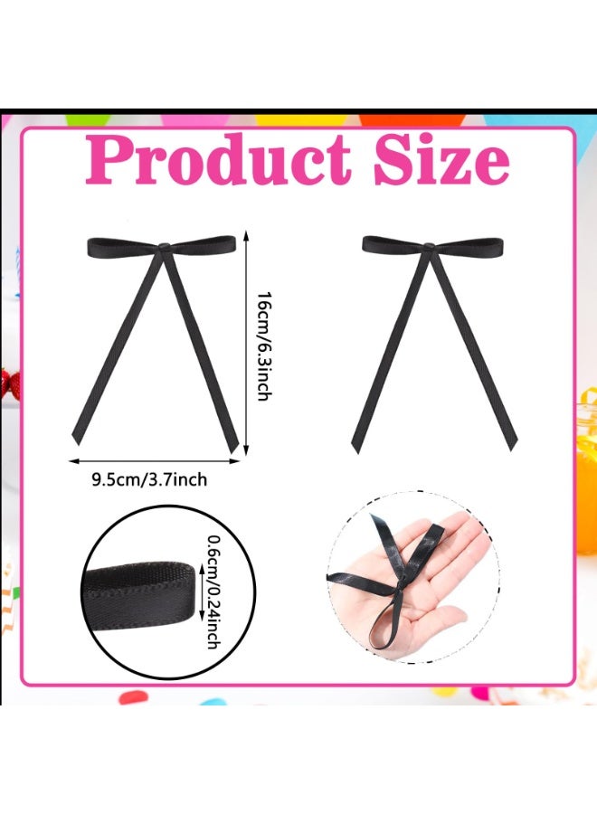 24 Pcs Bow Cupcake Toppers Satin Bows Birthday Cake Toppers Valentine's Bowknot Ribbons Bridal Cake Dessert Picks Coquette Cupcake Picks Girl Birthday Wedding Party Supplies, Black - Image 2