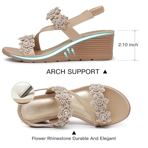 SHIBEVER Wedge Sandals for Women Dressy Summer Nude Open Toe Low Platform Wedges Sandals Flower Comfortable Casual Shoes Size 7 - Image 4