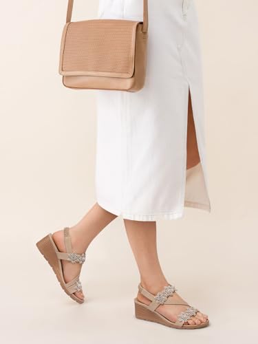 SHIBEVER Wedge Sandals for Women Dressy Summer Nude Open Toe Low Platform Wedges Sandals Flower Comfortable Casual Shoes Size 7 - Image 3