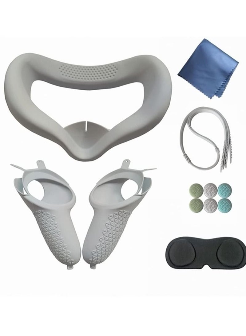 Accessories for Oculus Quest 2, VR Face Silicone Cover + Touch Controller Grip Cover + Protective Lens dust-Proof Cover + Thumb Button Cap (Grey) - Image 1