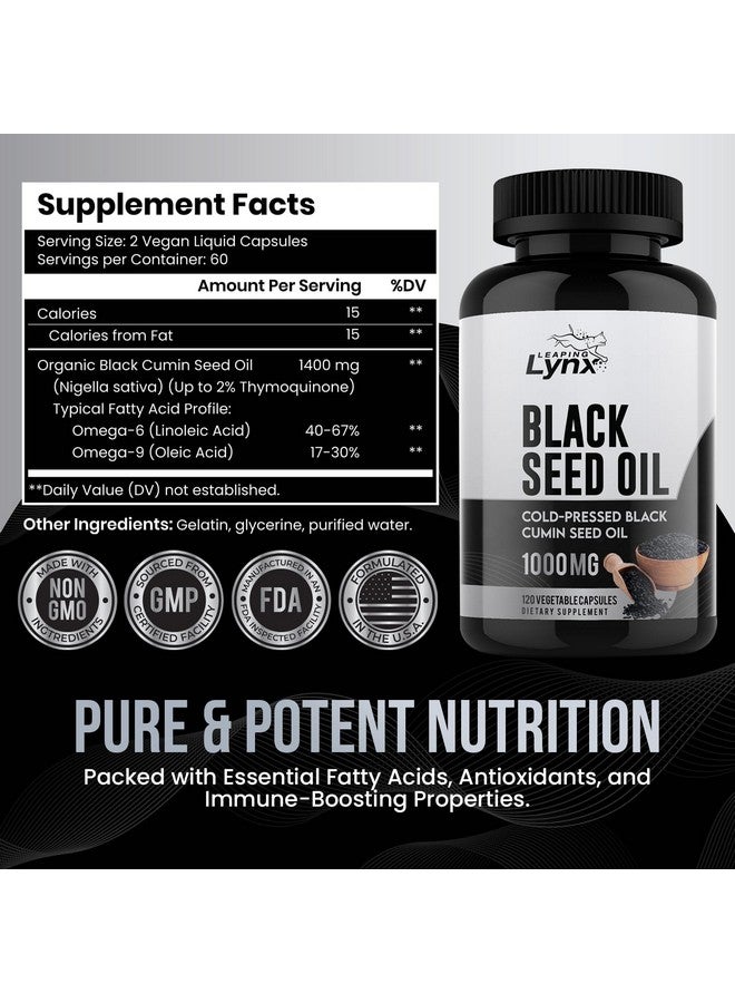 Leaping Lynx Pure Organic Black Cumin Seed Oil Capsules 1000mg, Cold-Pressed Black Seed Oil Nigella Sativa with Max Thymoquinone, 120 Capsules, Rich in Omega-6 & Omega-9, Black Cumin Oil for Immune & Brain Support - Image 4