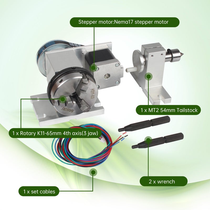 CNCTOPBAOS CNC Milling Machine Rotational Axis CNC Router Rotary Table Rotary a axis 4th Axis 65mm 3 Jaw Chuck Dividing Head w/ Nema17 stepper motor w/ 54mm Tailstock Reducing ratio 4:1 for CNC Engraving Machine - Image 2