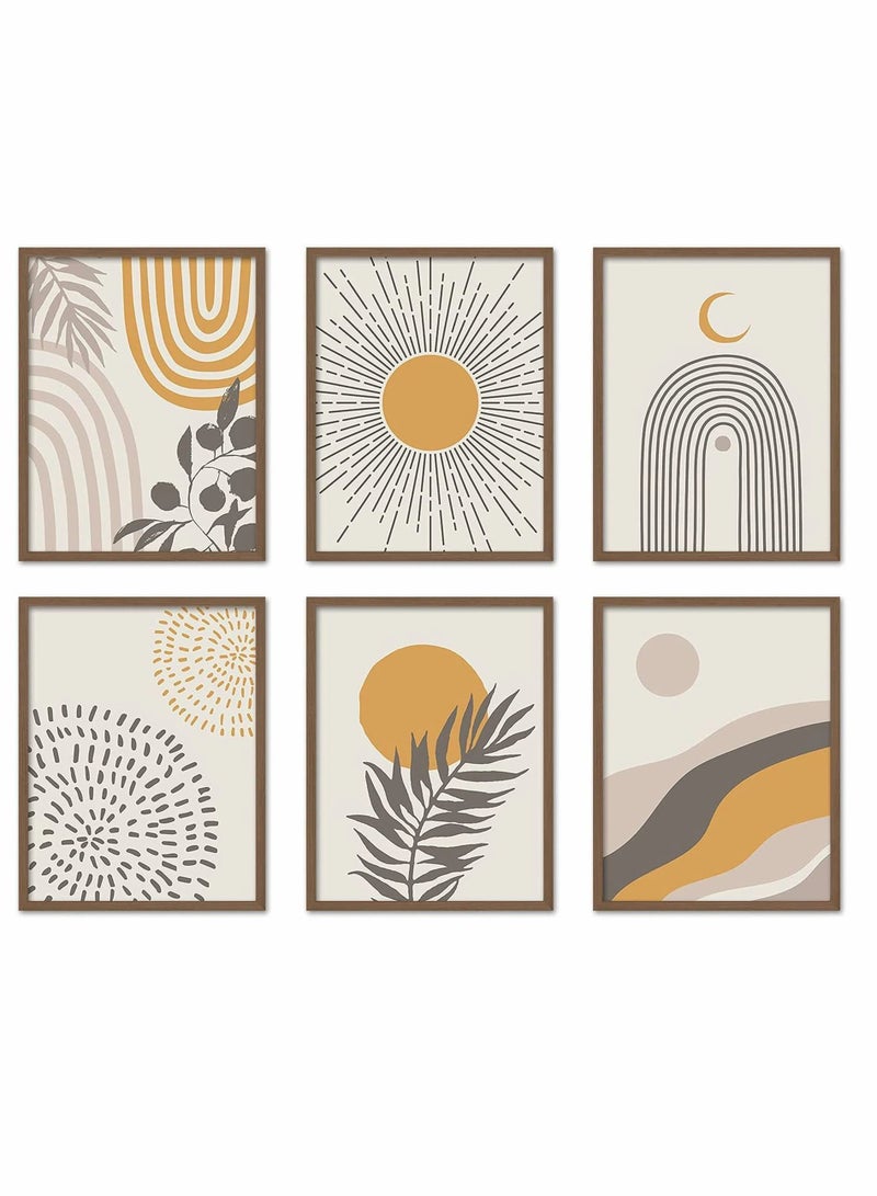 Bluejw Boho Wall Art Room Decor Abstract Minimalist Posters Mid Century Modern Prints Sun Moon Desert Bedroom Nature Landscape Painting Canvas No Frame(8x10", 6 Pcs) - Image 1