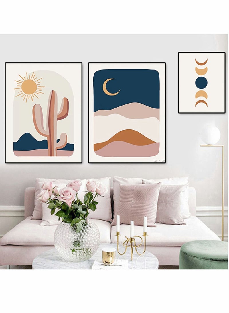 Bluejw Boho Wall Art Room Decor Abstract Minimalist Posters Mid Century Modern Prints Sun Moon Desert Bedroom Nature Landscape Painting Canvas No Frame(8x10", 6 Pcs) - Image 3