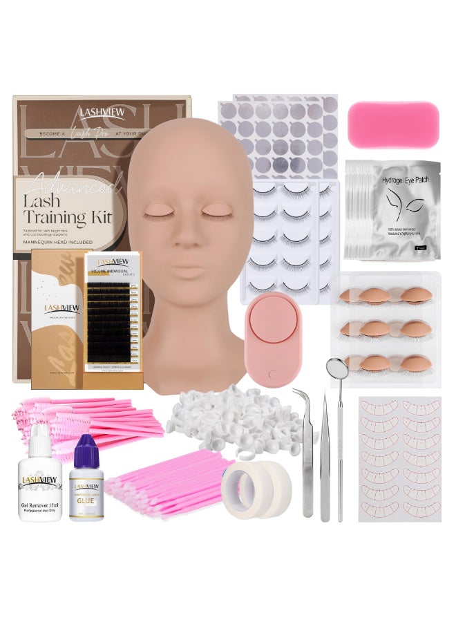 LASHVIEW Lash Kit for Beginners 338pcs Lash Extension Kit Professional Mannequin Head With 7 Pairs Replaced Eyelids Silicone Training Set Include Mini Fan Dryer Makeup Natural Skin Color - Image 2