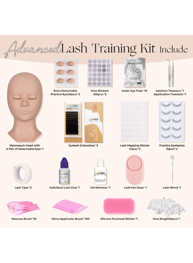 LASHVIEW Lash Kit for Beginners 338pcs Lash Extension Kit Professional Mannequin Head With 7 Pairs Replaced Eyelids Silicone Training Set Include Mini Fan Dryer Makeup Natural Skin Color - Image 4