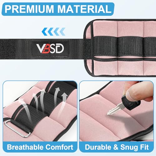 VBSD Adjustable Ankle Weights for Men Women, 10lb 1 Pair Leg Weight Straps, Weighted Ankle Weights Set for Gym, Yoga, Jogging, Walking, Aerobics, 1-5 lbs Each Ankle, 1 Pair 2-10 lbs, Pink - Image 3