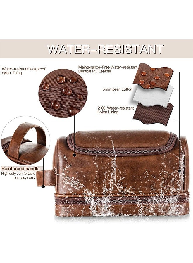 لينند حقيبة أدوات الزينة للسفر، مجموعة تنظيم السفر الجلدية للرجال مع خطاف تعليق، حقائب حلاقة كبيرة مقاومة للماء للنساء - Image 2