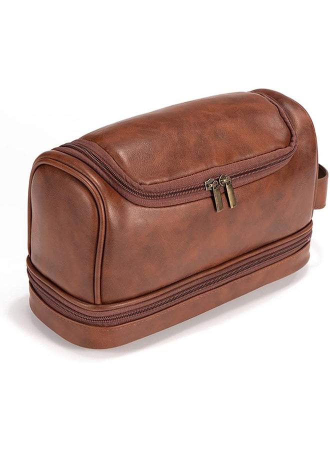 لينند حقيبة أدوات الزينة للسفر، مجموعة تنظيم السفر الجلدية للرجال مع خطاف تعليق، حقائب حلاقة كبيرة مقاومة للماء للنساء - Image 1