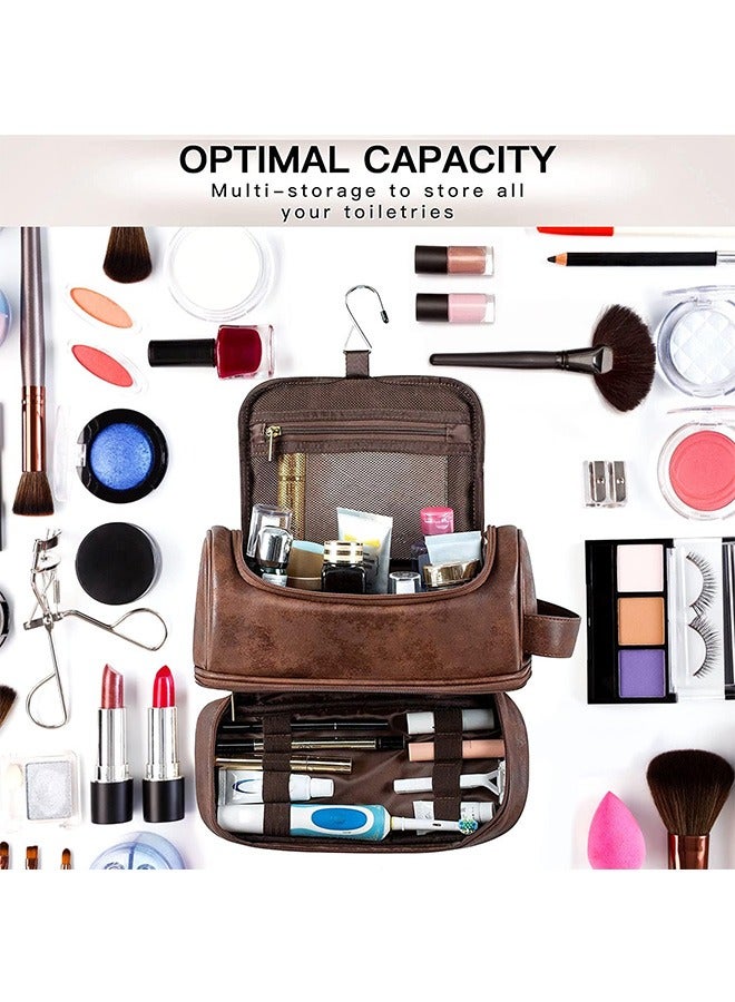 لينند حقيبة أدوات الزينة للسفر، مجموعة تنظيم السفر الجلدية للرجال مع خطاف تعليق، حقائب حلاقة كبيرة مقاومة للماء للنساء - Image 3
