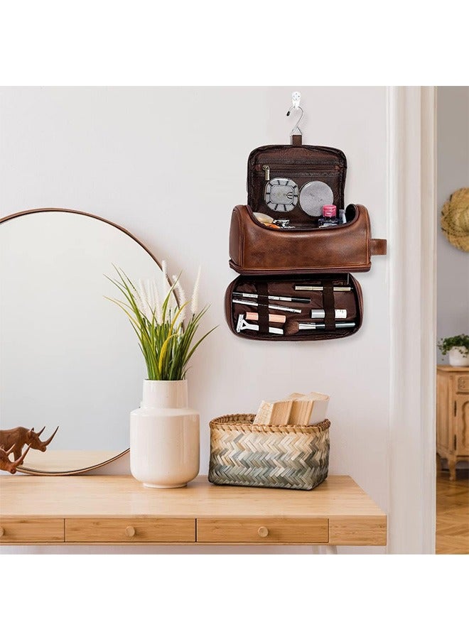 لينند حقيبة أدوات الزينة للسفر، مجموعة تنظيم السفر الجلدية للرجال مع خطاف تعليق، حقائب حلاقة كبيرة مقاومة للماء للنساء - Image 4