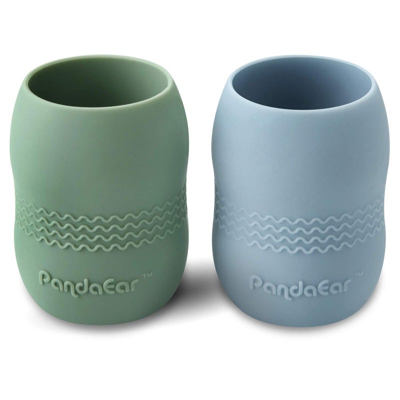 PandaEar 2 Pack100 Tiny Silicone Drinking Training Cup for Baby and Toddler BlueGreen - Image 1