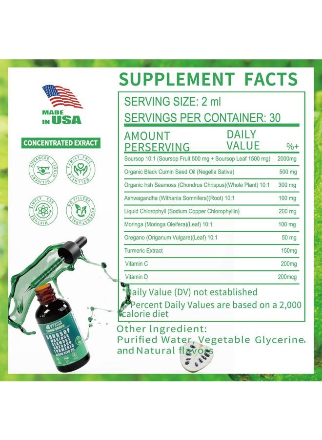 Vyxion Soursop Bitters Liquid Drops 10 in 1 with Sea Moss, Moringa, Turmeric, Black Seed Oil, Oregano, Ashwagandha | Herbal Extracts for Overall Health-Enhancing | Vegan, Non-GMO | 2 Fl Oz - Image 4