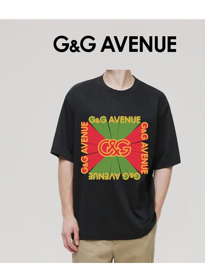 G&G AVENUE Heavy cotton fabric Men's high-quality ultra soft velvet plain knit round neck solid color T-shirt Oversized (regular black)  - Image 4