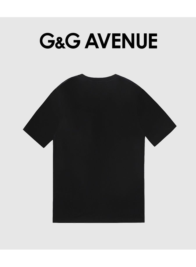 G&G AVENUE Heavy cotton fabric Men's high-quality ultra soft velvet plain knit round neck solid color T-shirt Oversized (regular black)  - Image 3