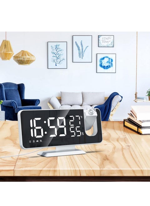 Projection Alarm Clock Bedroom Ceiling Digital Radio Alarm Clock with USB Mobile Phone Charger Dual LED Big Screen