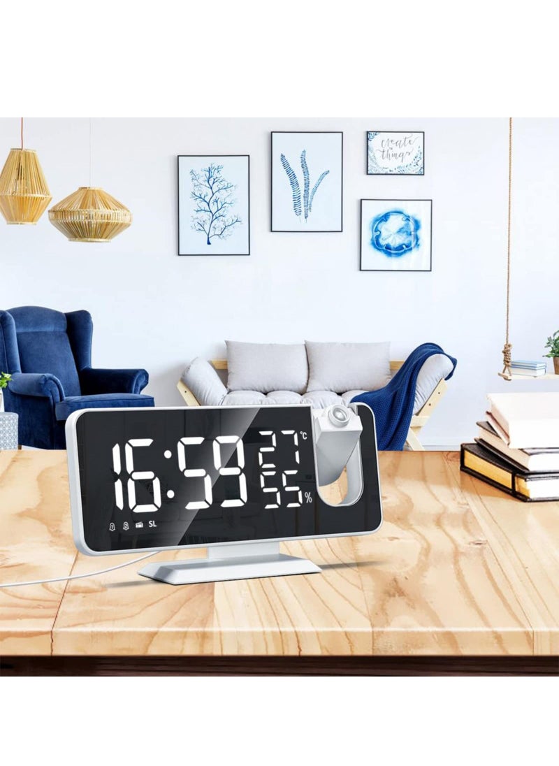 Projection Alarm Clock Bedroom Ceiling Digital Radio Alarm Clock with USB Mobile Phone Charger Dual LED Big Screen
