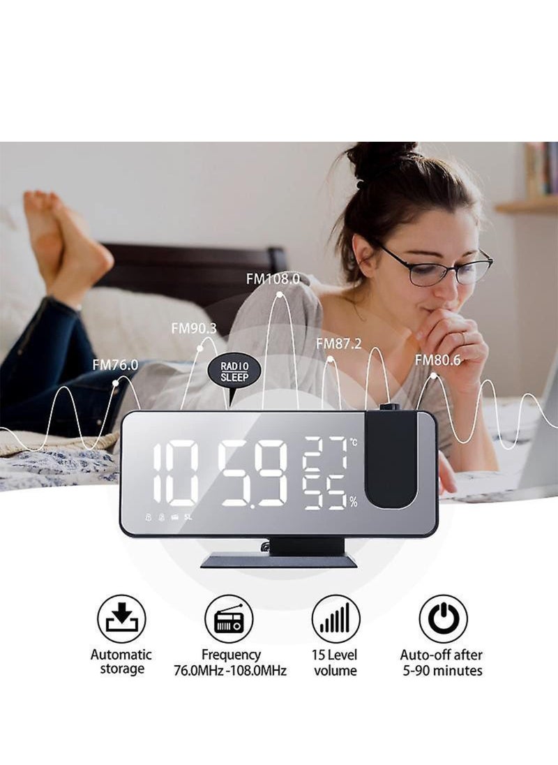 Projection Alarm Clock Bedroom Ceiling Digital Radio Alarm Clock with USB Mobile Phone Charger Dual LED Big Screen