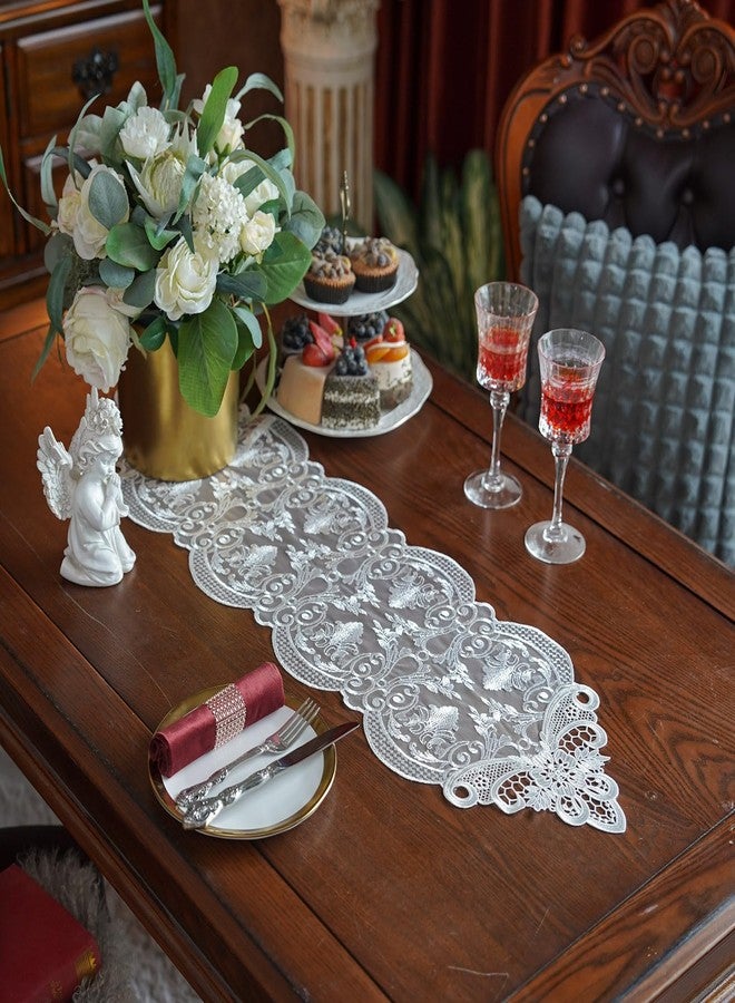 ARTABLE Lace Table Runner Dresser Scarf Macrame Embroidered Table Runners with Exquisite Flower Vintage Shabby Chic for Wedding Holiday Dinning (10 x 36 Inch, Offwhite-2) - Image 5
