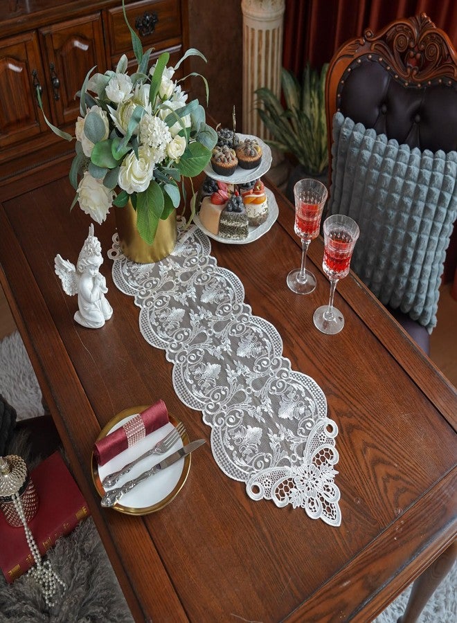 ARTABLE Lace Table Runner Dresser Scarf Macrame Embroidered Table Runners with Exquisite Flower Vintage Shabby Chic for Wedding Holiday Dinning (10 x 36 Inch, Offwhite-2) - Image 2