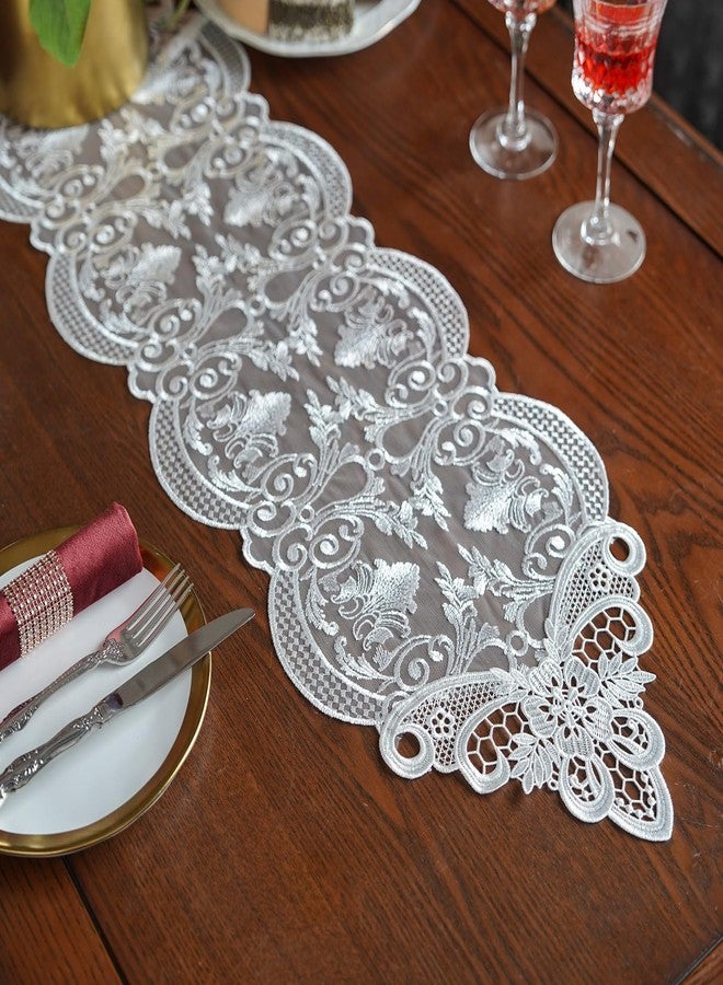 ARTABLE Lace Table Runner Dresser Scarf Macrame Embroidered Table Runners with Exquisite Flower Vintage Shabby Chic for Wedding Holiday Dinning (10 x 36 Inch, Offwhite-2) - Image 1