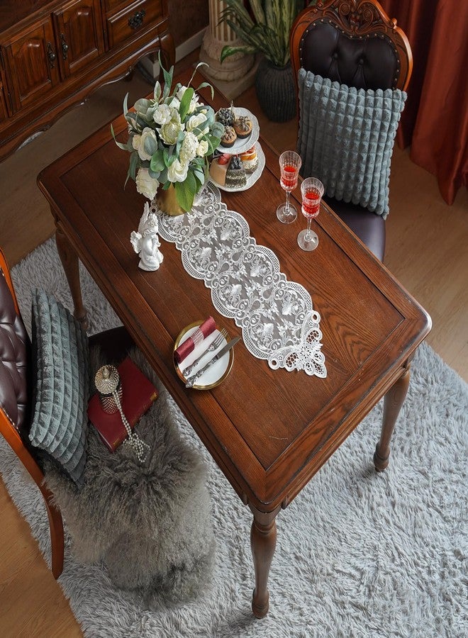 ARTABLE Lace Table Runner Dresser Scarf Macrame Embroidered Table Runners with Exquisite Flower Vintage Shabby Chic for Wedding Holiday Dinning (10 x 36 Inch, Offwhite-2) - Image 4
