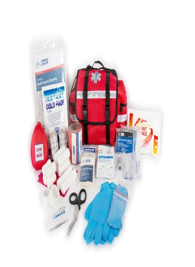 LINE2design Emergency Fire First Responder Kit - Fully Stocked EMS Supplies First Aid Paramedic Rescue Trauma Fill Kit - Emergency Medical EMT Supplies Portable Travel Size Kit - Red - Image 1