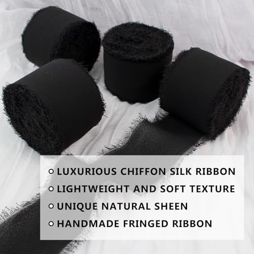 Mlurcu Navy Blue Chiffon Ribbon - 1-1/2 Inch x 40Yds Boho Frayed Fringe Silk Ribbon for Gift Wrapping, Wedding, Christmas - Image 3