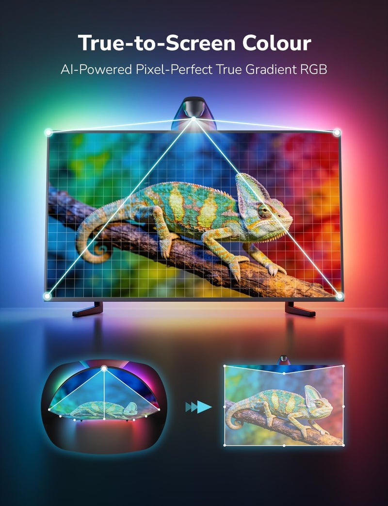 إضاءة خلفية ذكية للتلفزيون من Lepro STV1 مع كاميرا فائقة الاتساع لأجهزة التلفزيون مقاس 75-85 بوصة، شرائط LED، مزامنة فورية LightIMS، ألوان مطابقة للشاشة، ألعاب التلفزيون والسينما المنزلية، يعمل مع Alexa، واي فاي 2.4 جيجاهرتز - Image 3
