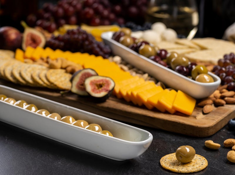 Kook صينية زيتون كوك، مجموعة من 2، صينية تشاركوتيري، مستلزمات طاولة التذوق، ملحقات لوحة التشاريكوتيري، طبق تقديم سيراميك، قارب ضيق، جبن ومقبلات، آمنة في غسالة الصحون، 12 بوصة، أبيض - Image 3