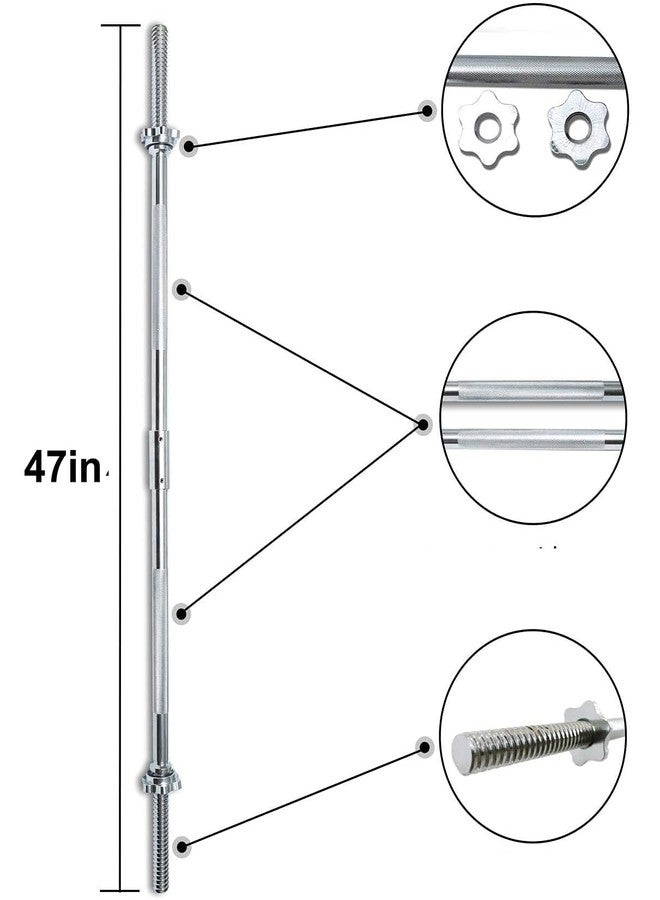 FUXION Fitness Buildable Weightlifting Chrome Bar 47 inch with Spinlock Collars | metal olimpic bar with handler - Image 3