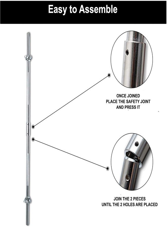 FUXION Fitness Buildable Weightlifting Chrome Bar 47 inch with Spinlock Collars | metal olimpic bar with handler - Image 4