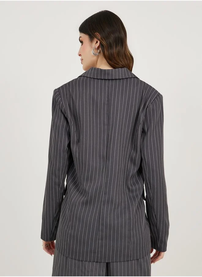 Styli Regular Fit Regular Length Striped Blazer