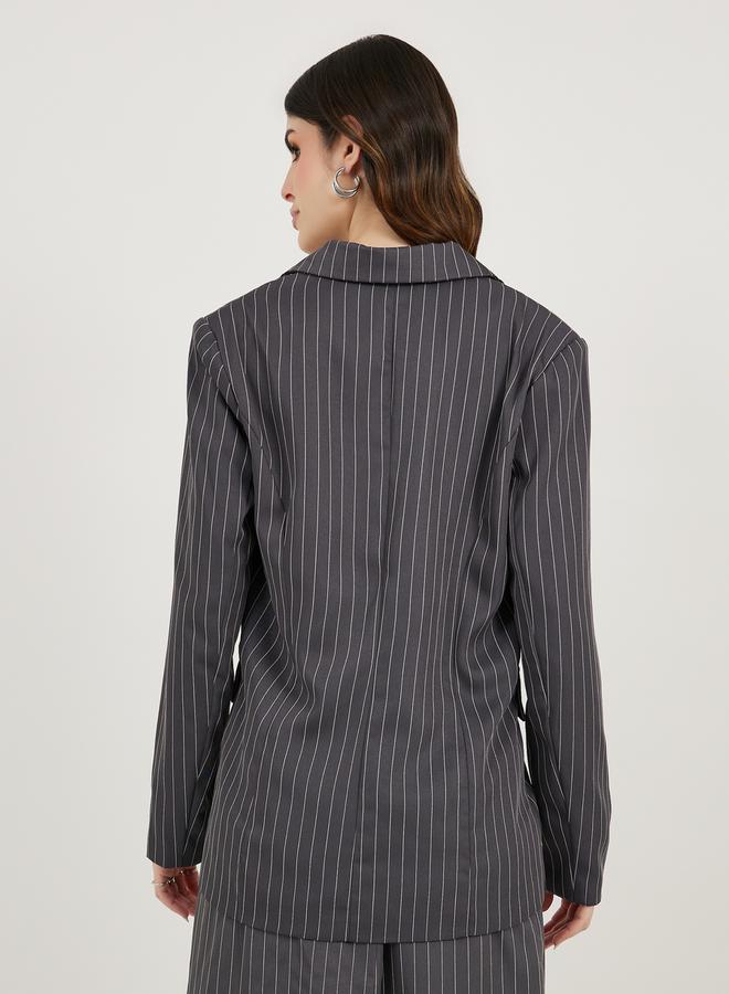 Styli Regular Fit Regular Length Striped Blazer - Image 4