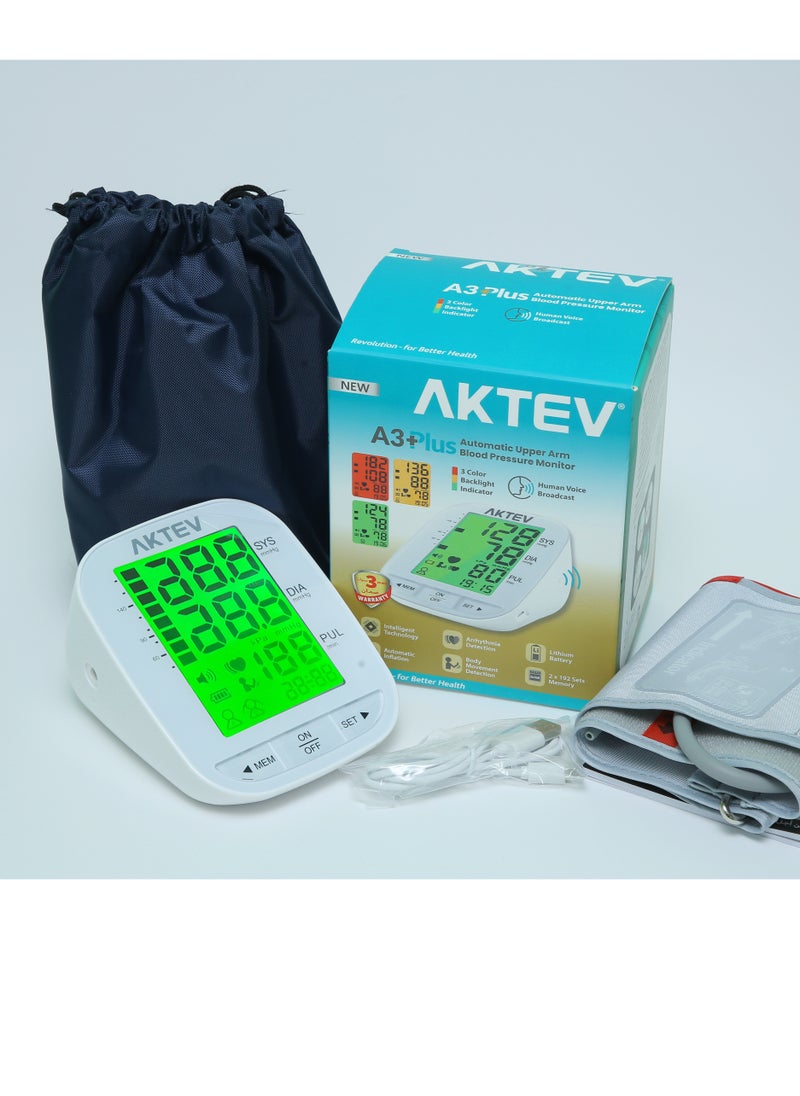 AKTEV - AKTEV A3 PLUS Automatic BP Monitor with  Rechargeable battery and Carry Pouch - Image 1
