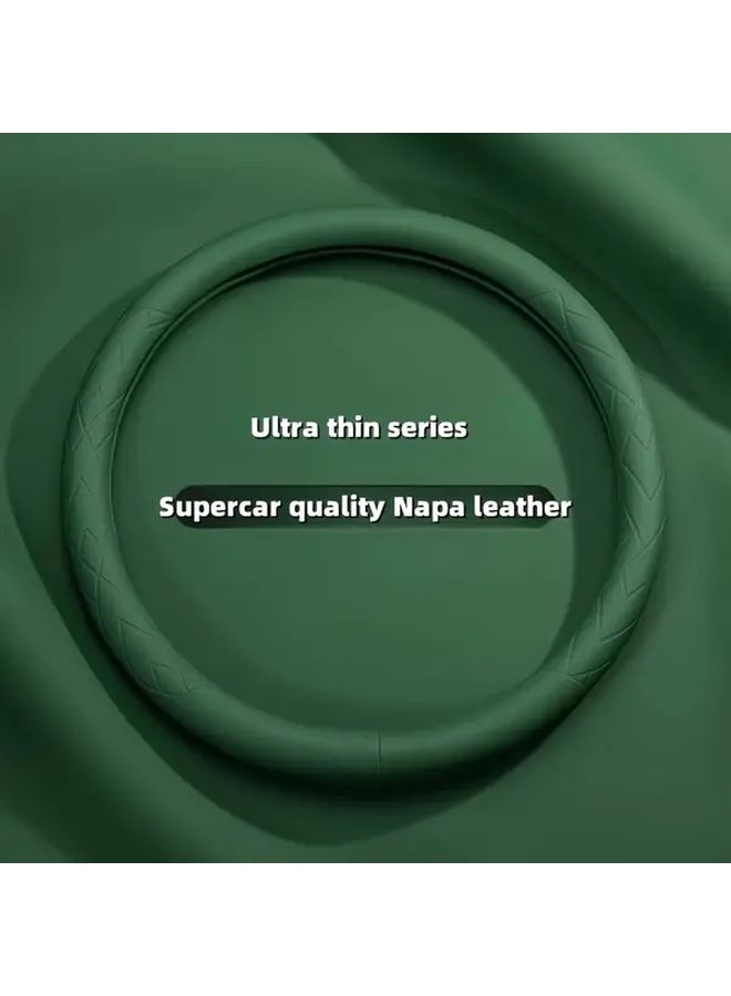 Black PU Leather Steering Wheel Cover 15 Inch Smooth Grip Precise Control - Image 3