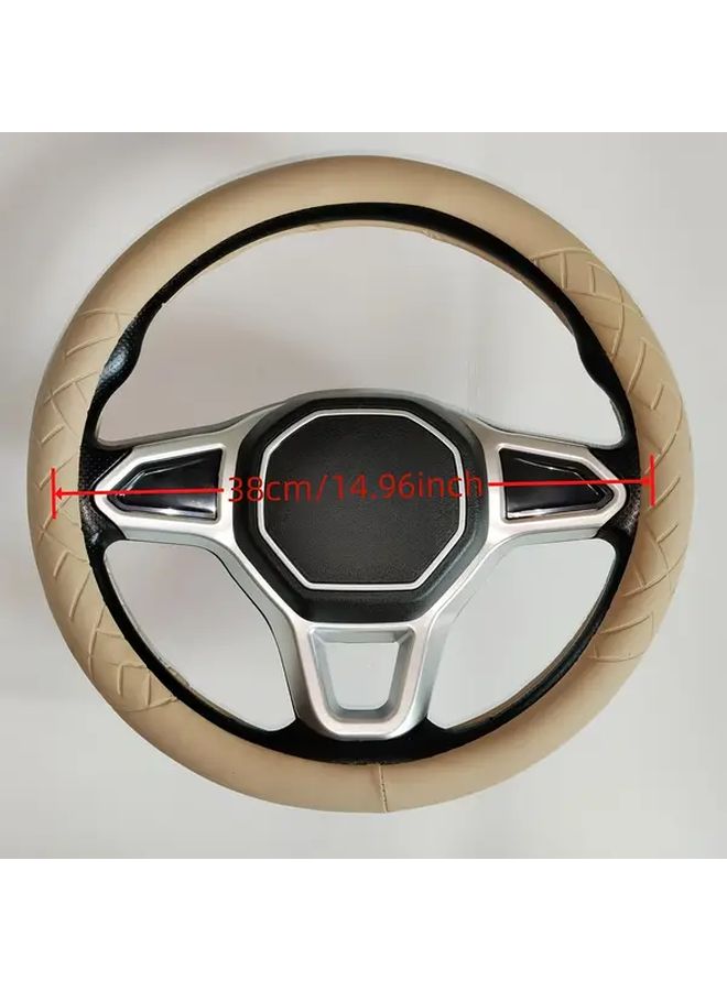 Black PU Leather Steering Wheel Cover 15 Inch Smooth Grip Precise Control - Image 2