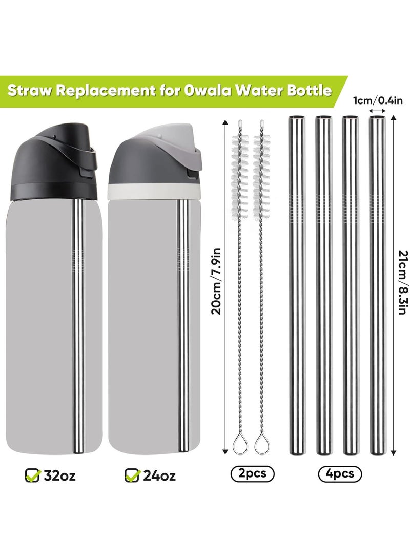 Replacement Straws for Owala Water Bottle 24 oz 32 oz, With 2 Cleaning Brush, Reusable Stainless Steel Straws Compatible With Owala Water Bottle-4 PCS - Image 3